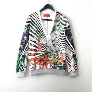 Clover Canyon Floral Abstract Long Sleeves V neck Sweatshirt